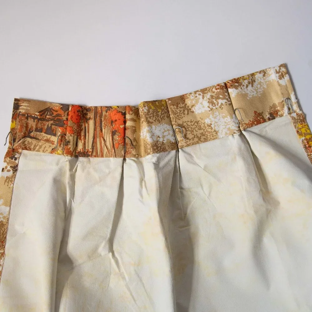 2 Vintage Retro 70s Pinch Pleat Floral Curtain Panels 82